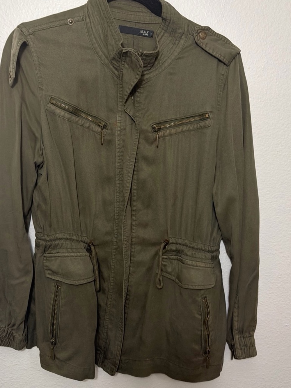 Olive Green Military-Style Utility Jacket